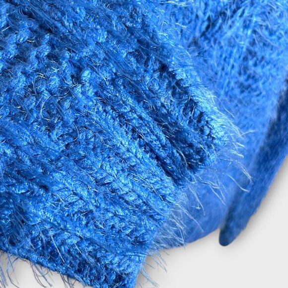 RENEE C Cable Knit Eyelash Sweater SMALL Royal Blue Cozy NEW - Picture 6 of 11